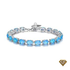 Natural Blue Opal Tennis Bracelet,October Birthstone 7.5 + 2 inch adjustable